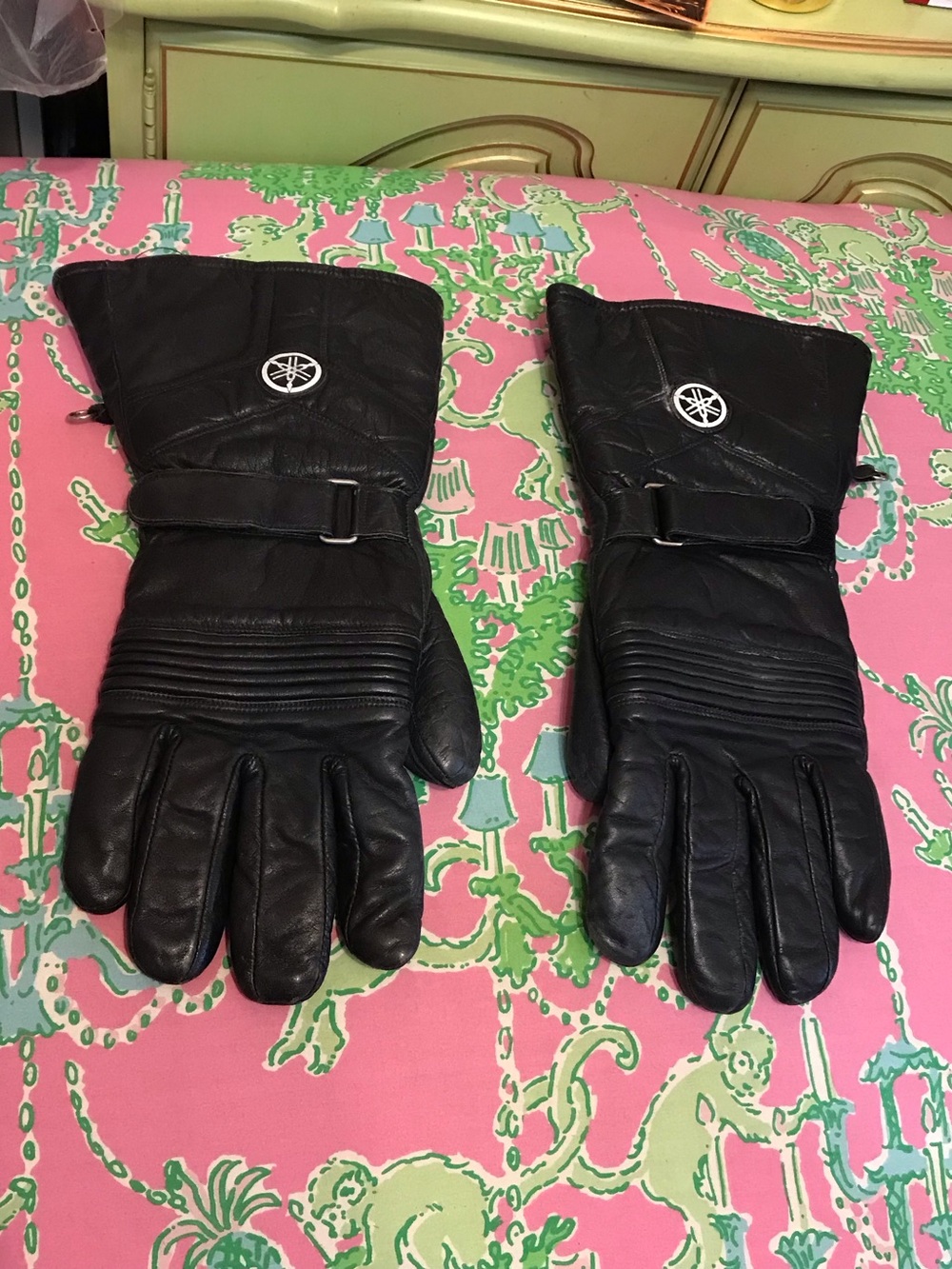 Vintage Yamaha Winter Gloves Motorcycle Snowmobile Black LEATHER Mens size large - Picture 1 of 7